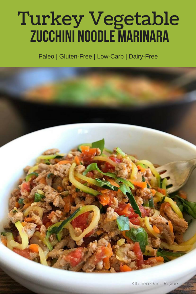 paleo gluten free zucchini noodle turkey vegetable marinara