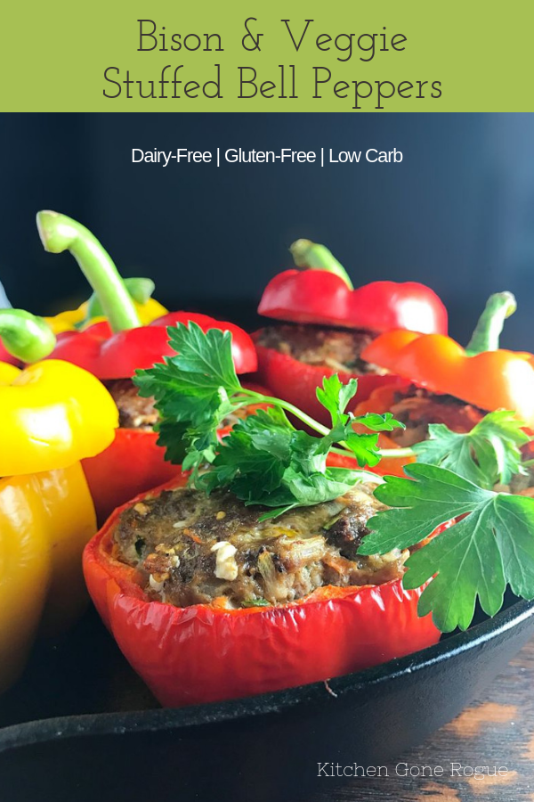 Bison and Vegetable Stuffed Peppers Dairy Free Gluten Free Low Carb - Kitchen Gone Rogue