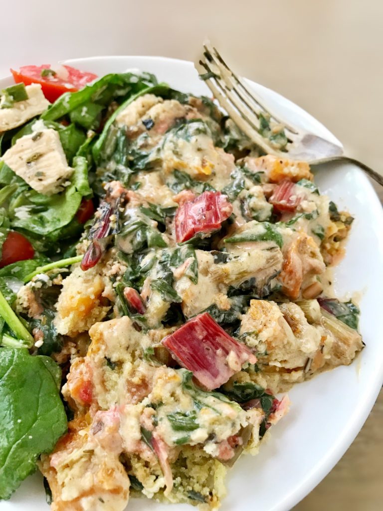 creamy dairy-free swiss chard and butternut sqaush gratin