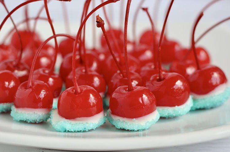 Boozy Cherry Bombs on white plate