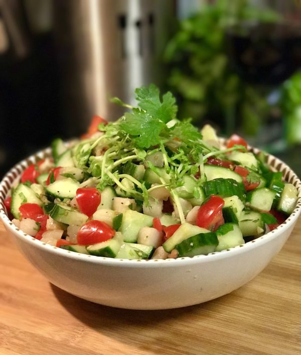 spicy cucumber tomato water chestnut salad