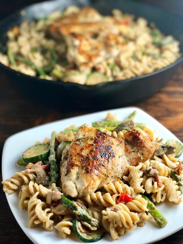 Creamy Goat Cheese Veggie Chicken Pasta