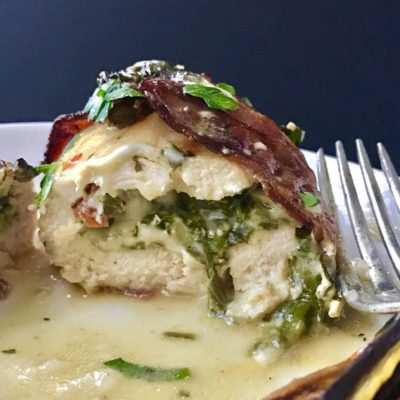 Bacon Wrapped Spinach Stuffed Chicken