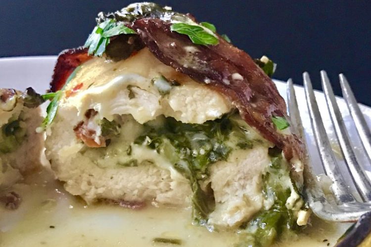 Bacon Wrapped Spinach Stuffed Chicken