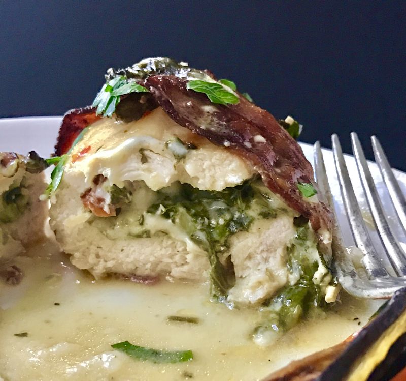 Bacon Wrapped Spinach Stuffed Chicken