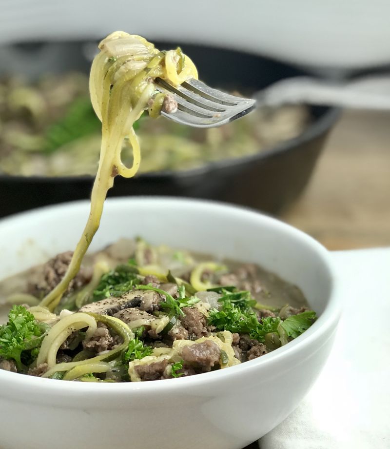 paleo gluten free zucchini noodle stroganoff