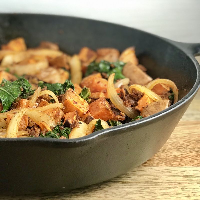 Chorizo Sweet Potato Kale Hash