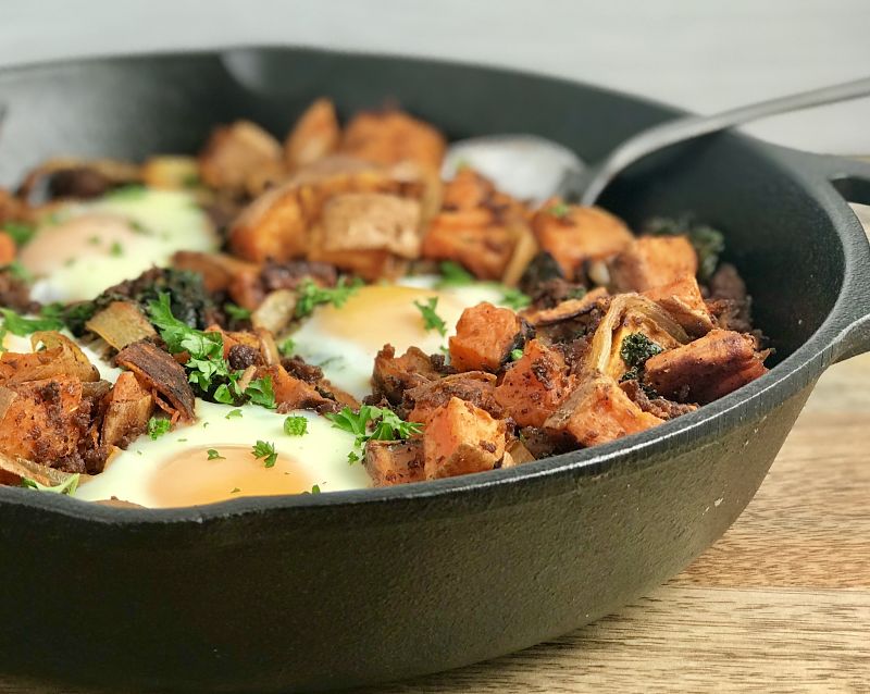 Chorizo Sweet Potato Kale Hash with Eggs Kitchen Gone Rogue