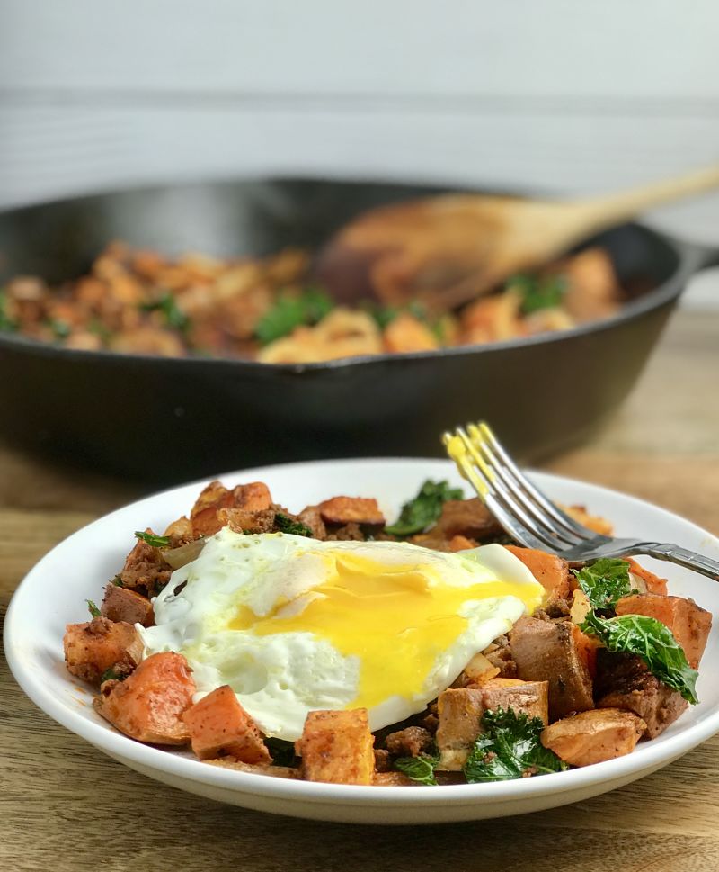 Chorizo Sweet Potato Kale Hash