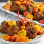 Turkey Chorizo Meatballs with Blistered Oven Roasted Tomatoes