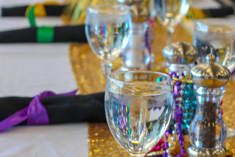 mardi gras table decorated by students at gilbreath-reed career and technical center garland texas