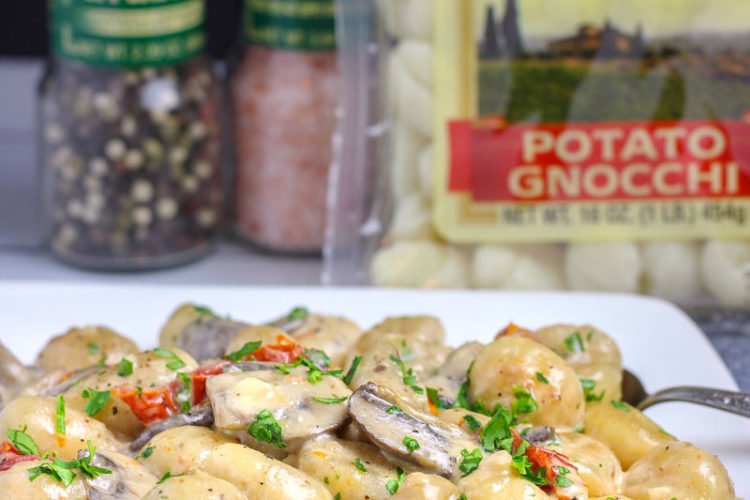 vegan pan roasted gnocchi with mushroom cream sauce