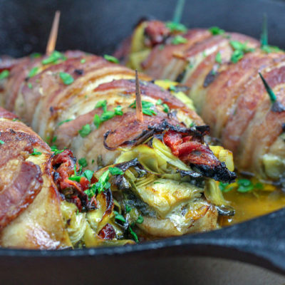 Bacon Wrapped Veggie Stuffed Chicken