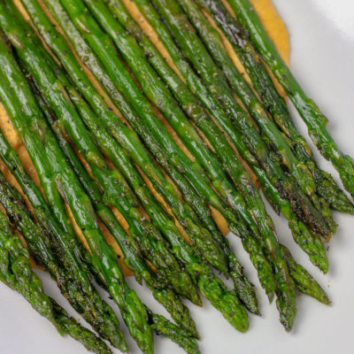 Asparagus with Harissa Cashew Sauce