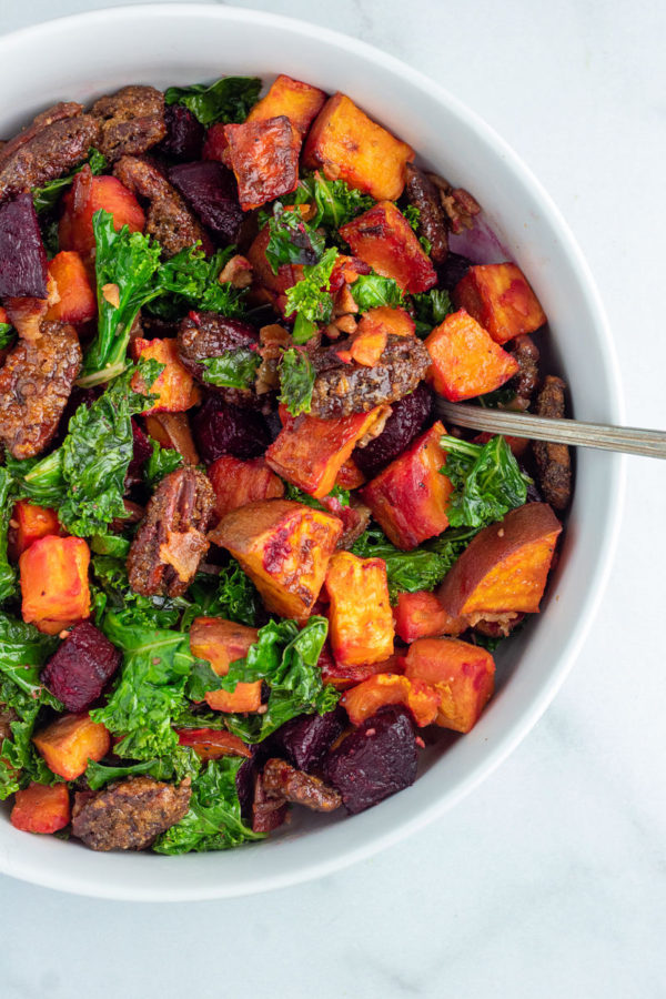 Sweet Potato Beet Kale Salad with Candied Pecans Kitchen Gone Rogue