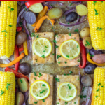 sheet pan summer salmon and vegetables